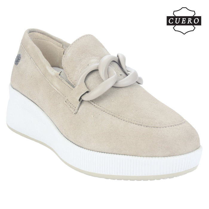Mocasin de Cuero Chalada Mujer Ivana-1 Beige Casual Mocasines Taco Chalada