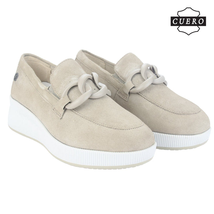 Mocasin de Cuero Chalada Mujer Ivana-1 Beige Casual Mocasines Taco Chalada