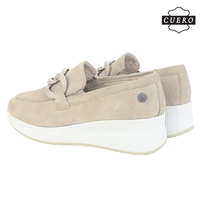 Mocasin de Cuero Chalada Mujer Ivana-1 Beige Casual Mocasines Taco Chalada