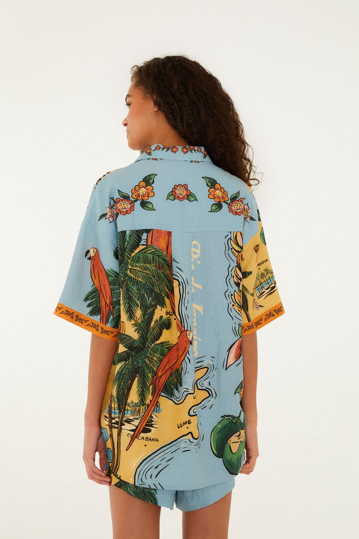 FARM Rio model wearing the Multicolor Beaches Path Buttoned Shirt