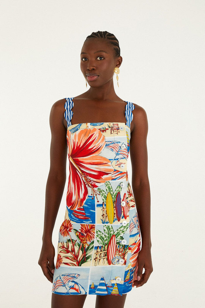 FARM Rio model wearing the Summer Diary Multicolor Mini Dress