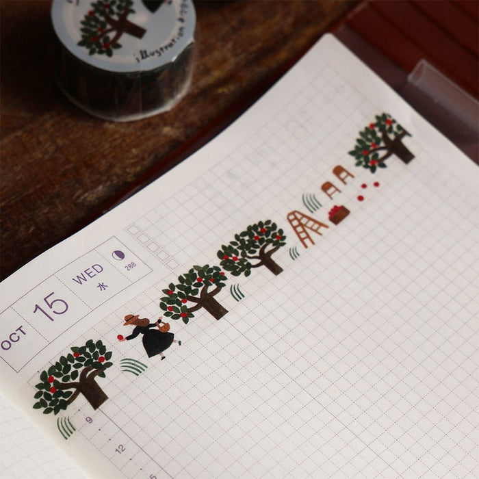 Planner page with decorative transparent apple picking washi tape sample
