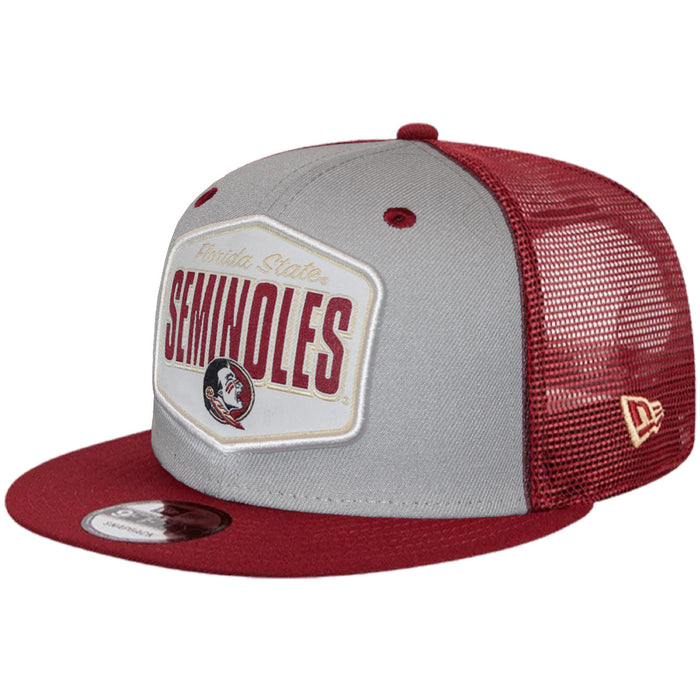 New Era Florida State Seminoles Patch 9Fifty Flat Bill Snapback Trucker Cap - Grey/Garnet