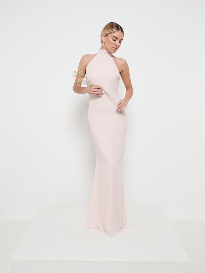 Taylor Is 5'9" & Wears Size UK 8|Odelle Chiffon Maxi Bridesmaid Dress - Blush