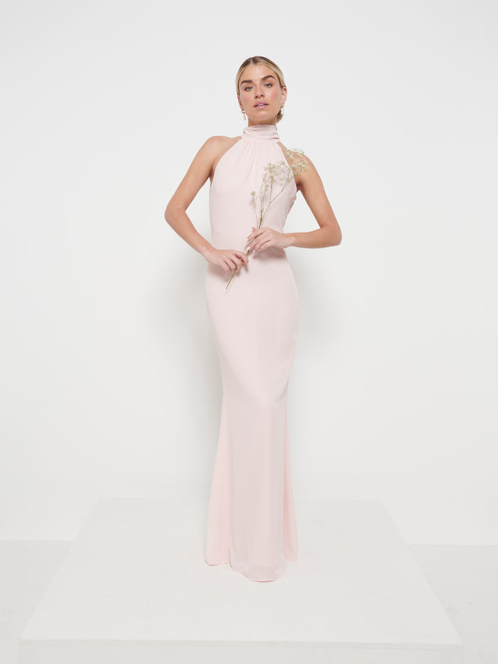 Taylor Is 5'9" & Wears Size UK 8|Odelle Chiffon Maxi Bridesmaid Dress - Blush