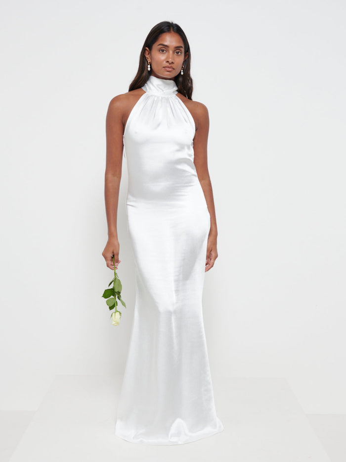Sachi Is 5’7” & Wears Size UK 8|Odelle Maxi Bridesmaid Dress - Matte Ivory