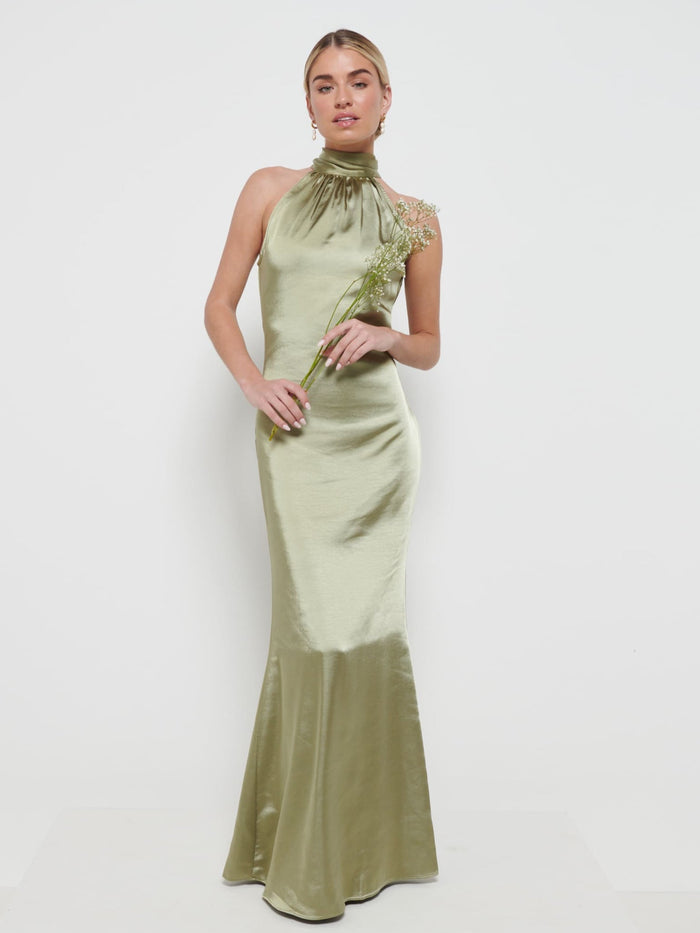 Taylor Is 5'9" & Wears Size UK 8|Odelle Maxi Bridesmaid Dress - Matte Olive