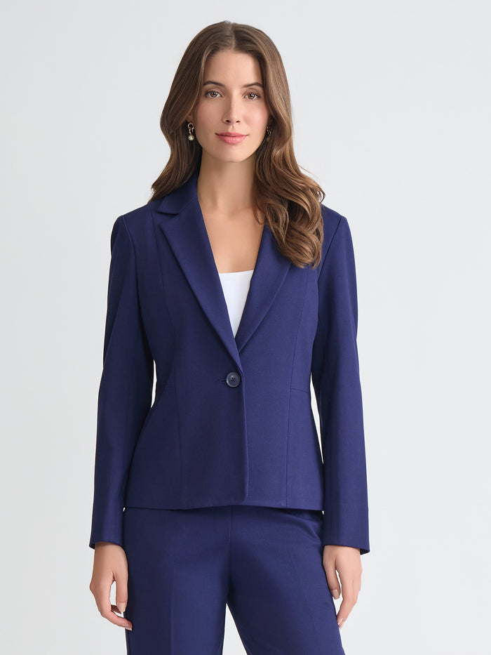 Plus One Button Blazer, Compression Suiting, Kasper Navy | Kasper