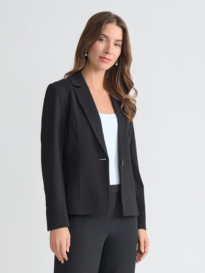 Plus One Button Blazer, Compression Suiting, Black | Kasper