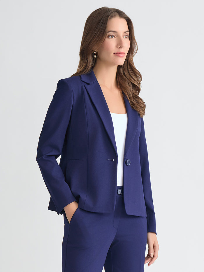 Plus One Button Blazer, Compression Suiting, Kasper Navy | Kasper