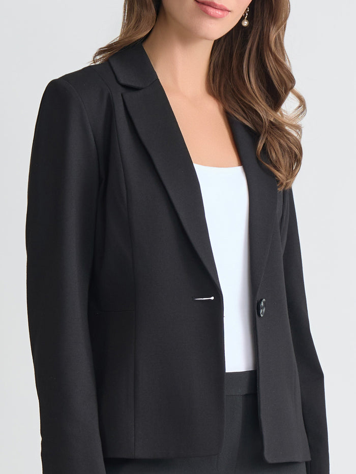 Plus One Button Blazer, Compression Suiting, Black | Kasper
