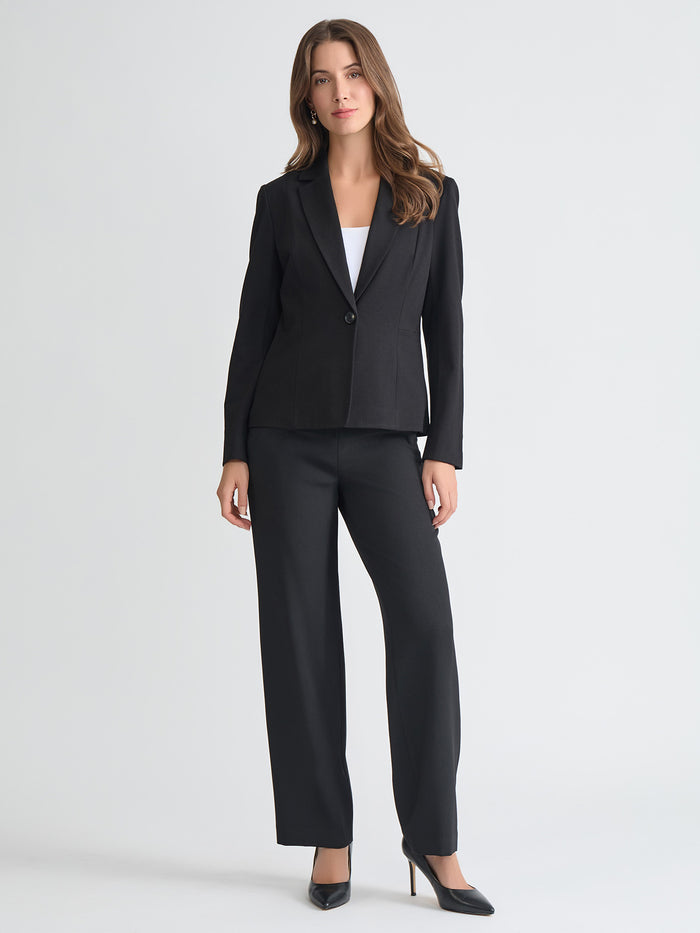 Plus One Button Blazer, Compression Suiting, Black | Kasper