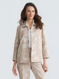 Plus Open Front Embroidered Jacket, Straw Melange/White | Kasper