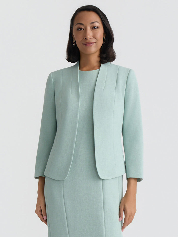 Petite Open Front Seamed Jacket, Pebble Crepe, Sea Glass | Kasper