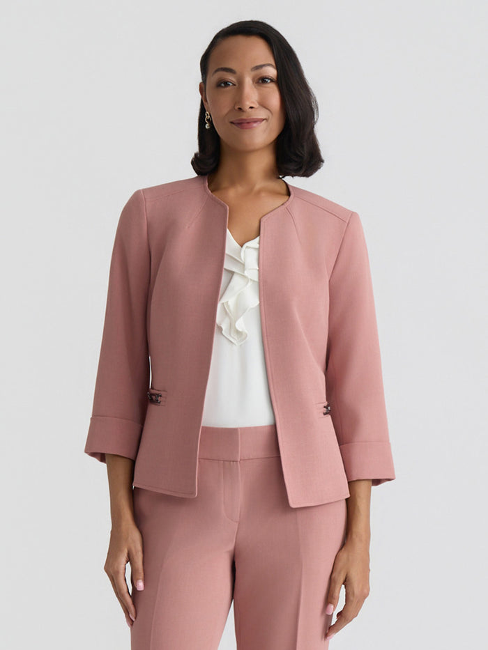 Plus Open Front Seamed Jacket, Stretch Crepe, Tearose | Kasper