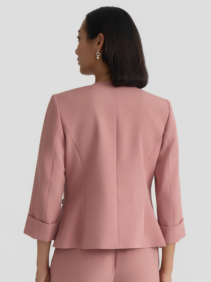 Plus Open Front Seamed Jacket, Stretch Crepe, Tearose | Kasper