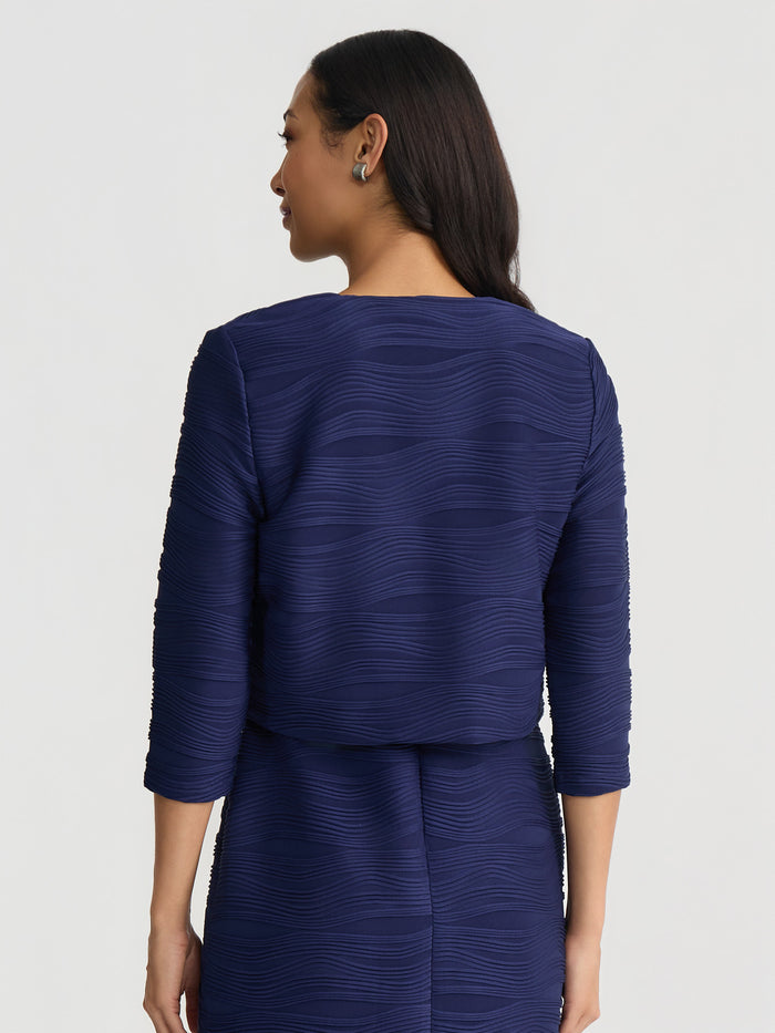 Open Front Shrug, Pintuck Wave Knit, Kasper Navy | Kasper