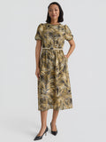 Plus Palm Print Belted Shirt Dress, Black Palm Multi | Kasper