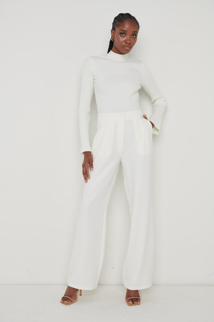 Ayo Is 5'9" & Wears Size UK 8|Parker High Waisted Box Pleat Trouser - Cream