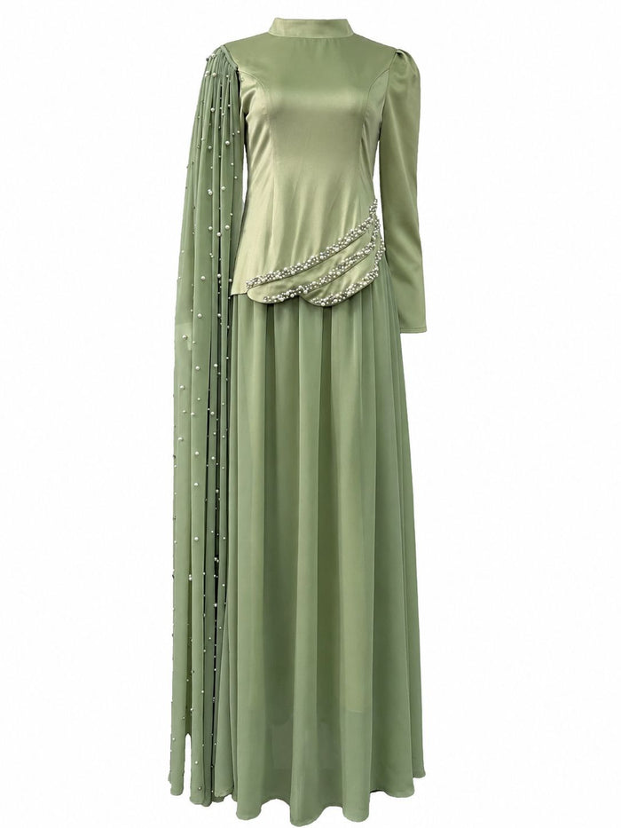 Pearl Drape Maxi Dress - Sage