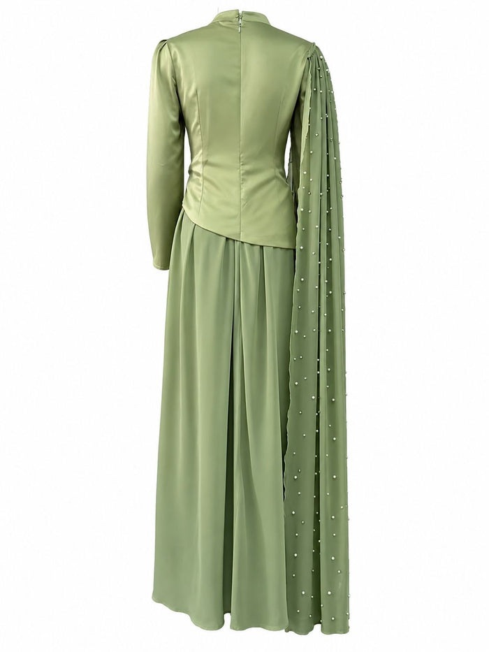 Pearl Drape Maxi Dress - Sage