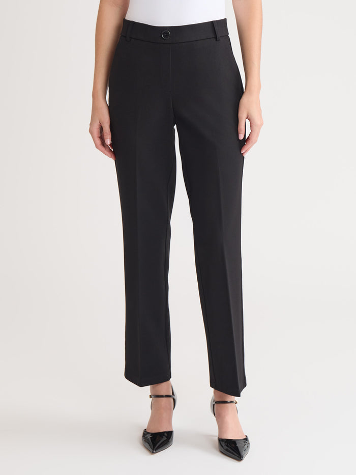 Pull-On Faux Fly Front Pant, Black | Kasper