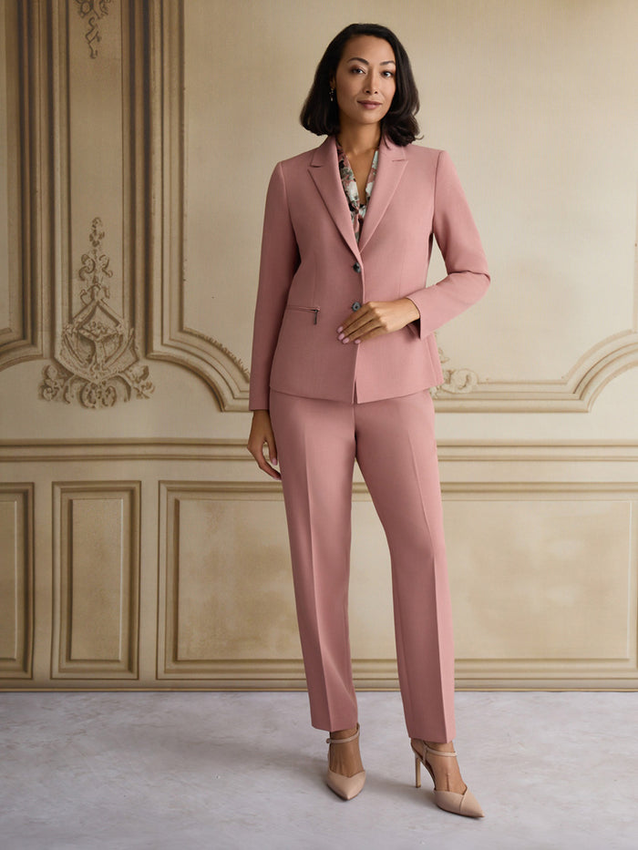 Petite Ava Straight Leg Pant, Stretch Crepe, Tearose | Kasper