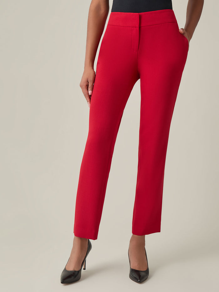 Petite Harlow Pant, Iconic Stretch Crepe, Fire Red | Kasper
