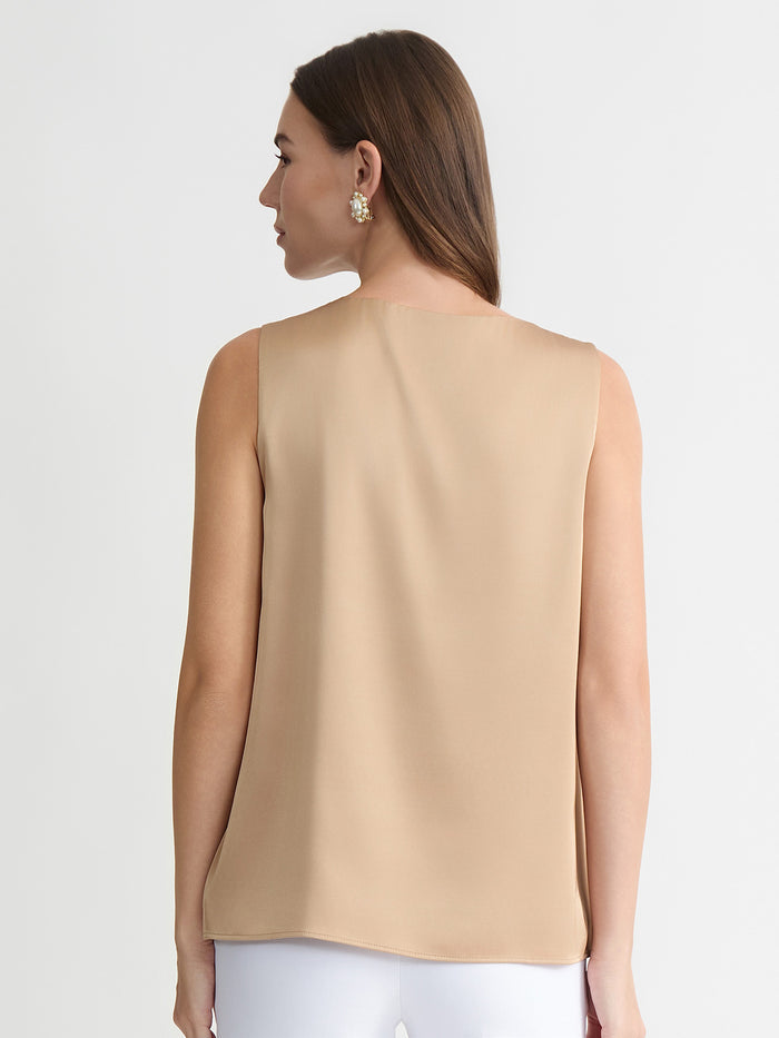 Petite Box Pleat Sleeveless Blouse, Toasted Wheat | Kasper