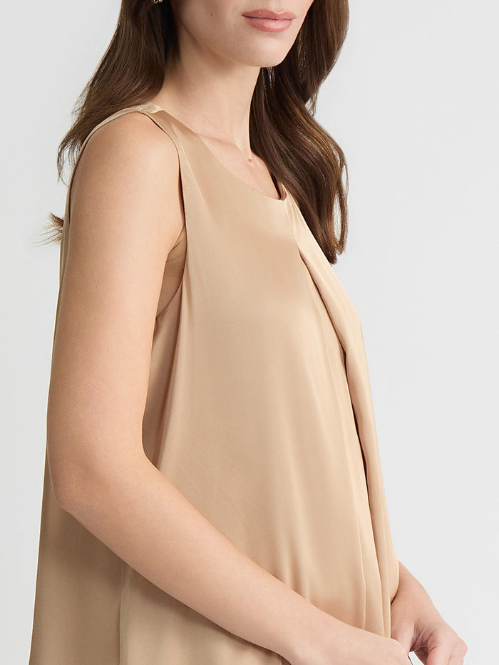 Petite Box Pleat Sleeveless Blouse, Toasted Wheat | Kasper