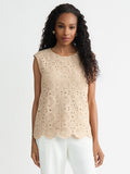 Petite Crochet Knit Top, Light Wheat | Kasper