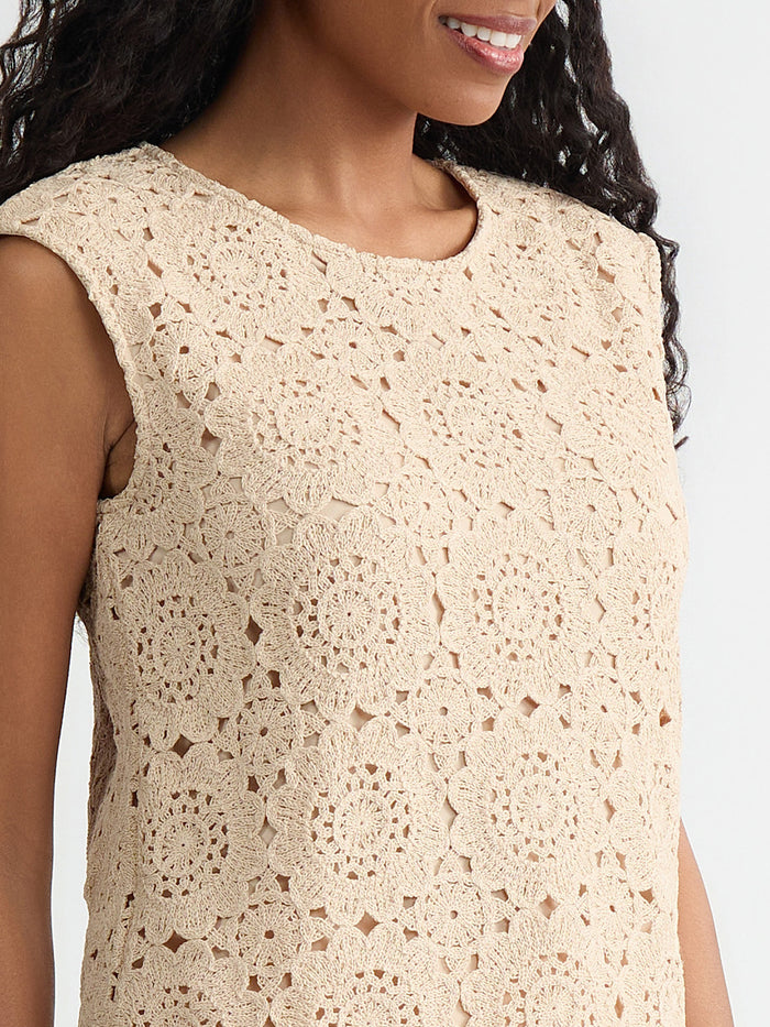 Petite Crochet Knit Top, Light Wheat | Kasper