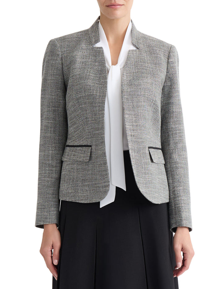 Petite Cut Out Collar Jacket, Tweed, Black/Vanilla Ice | Kasper
