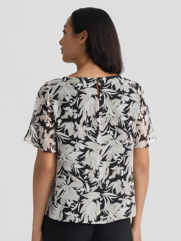 Plus Flared Short Sleeve Blouse, Summer Straw Floral Multi | Kasper