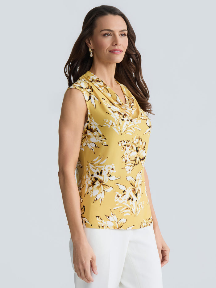 Plus Floral Print Cowl Neck Top, Butterscotch Floral Multi | Kasper