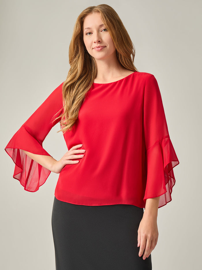 Petite Carrie Blouse, Fire Red | Kasper