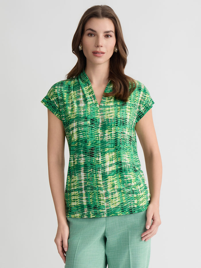 Plus Funnel Neck Top, Lush Green Multi | Kasper