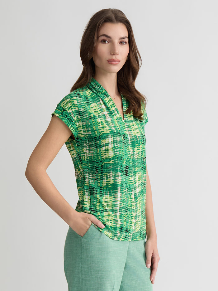 Plus Funnel Neck Top, Lush Green Multi | Kasper