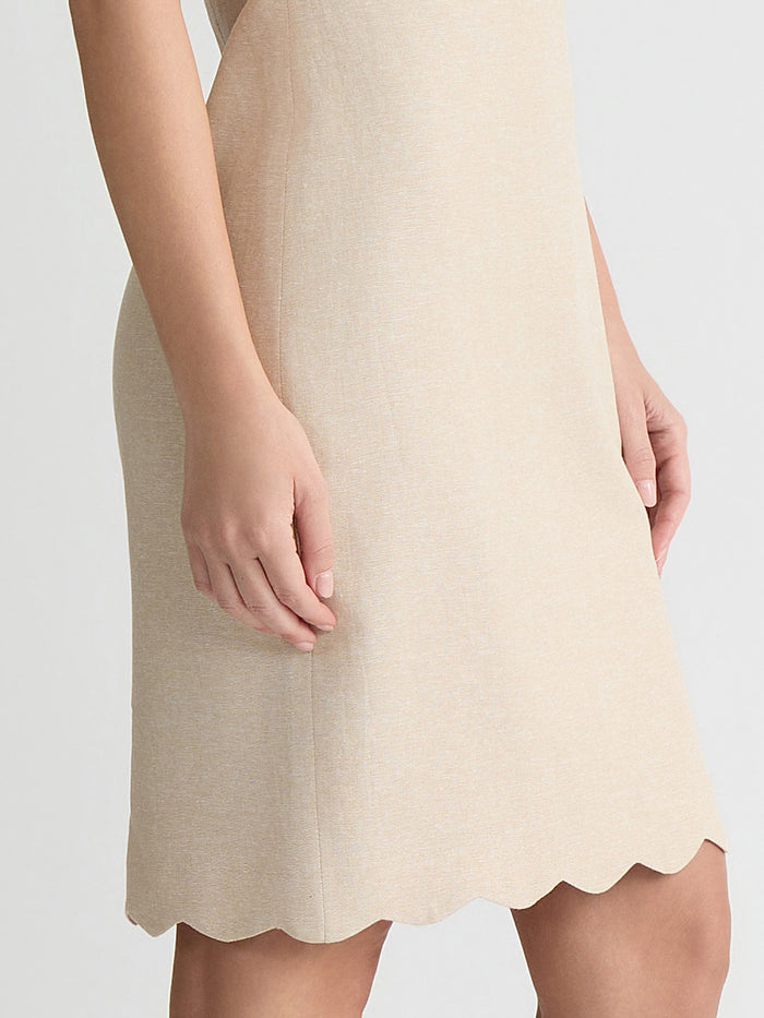 Petite Linen Scallop Hem Sheath Dress, Toasted Wheat/Vanilla Ice | Kasper