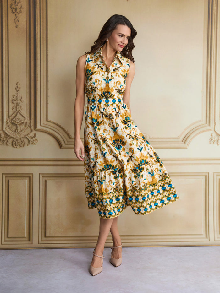 Plus Medallion Printed Midi Dress, Butterscotch Medallion | Kasper