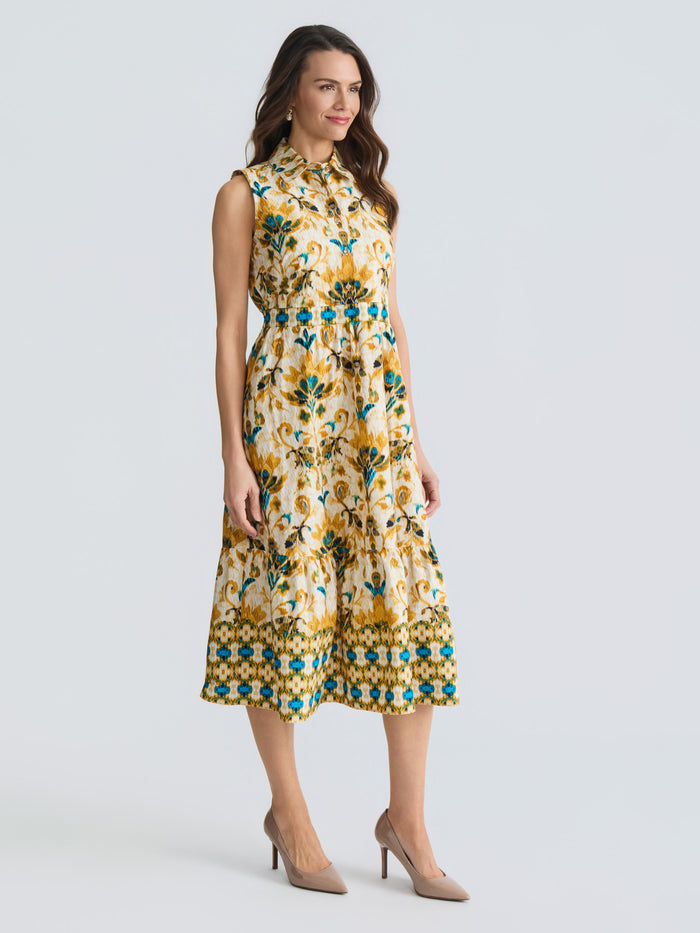 Plus Medallion Printed Midi Dress, Butterscotch Medallion | Kasper