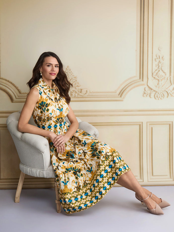 Plus Medallion Printed Midi Dress, Butterscotch Medallion | Kasper