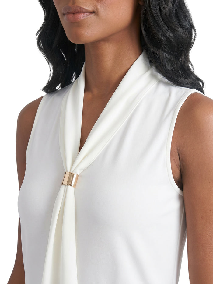 Petite Neck Tie Sleeveless Top, Everyday Knit, Vanilla Ice | Kasper