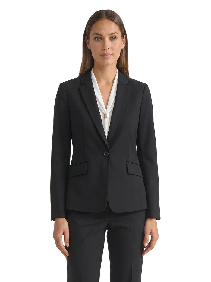 Petite One Button Jacket, Washable Bi-Stretch, Black | Kasper