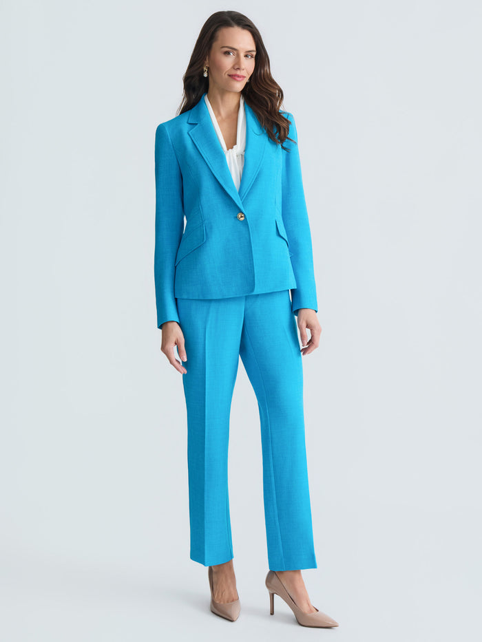 Plus One Button Princess Seam Blazer, Pebble Crepe, Bright Azul | Kasper