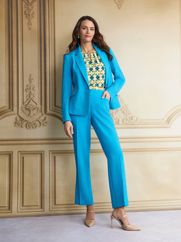 Plus One Button Princess Seam Blazer, Pebble Crepe, Bright Azul | Kasper