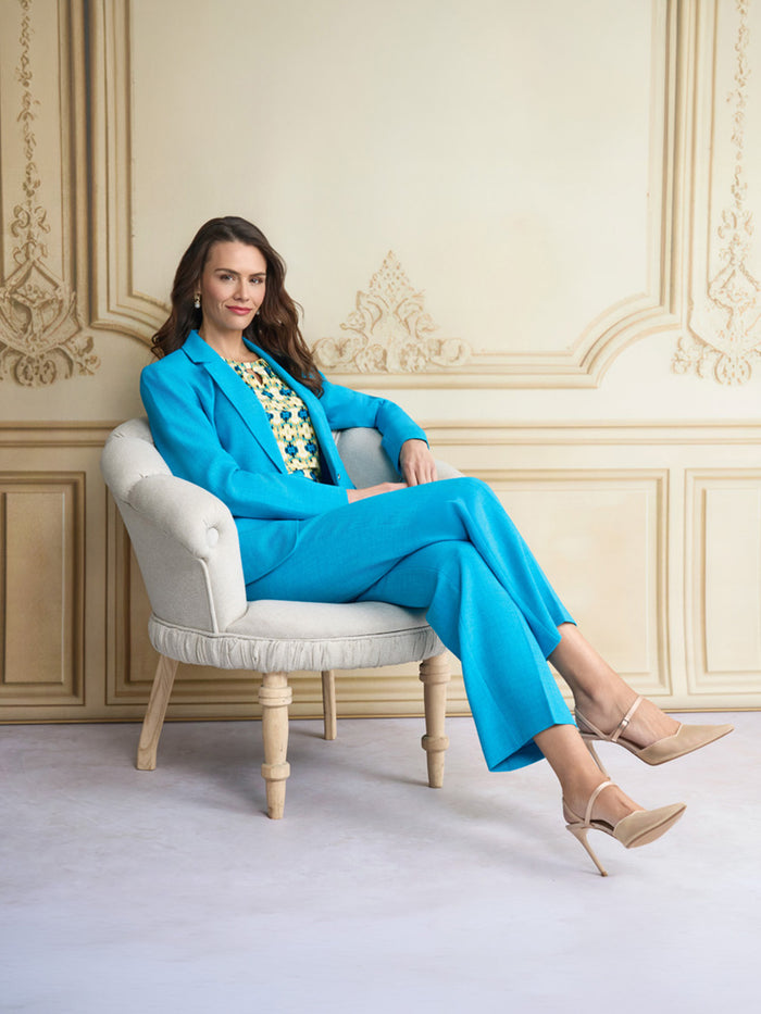 Plus One Button Princess Seam Blazer, Pebble Crepe, Bright Azul | Kasper