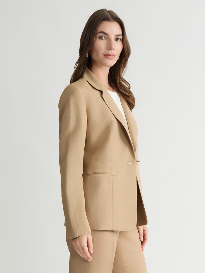 Petite Peplum One Button Jacket, Linen, Toasted Wheat | Kasper