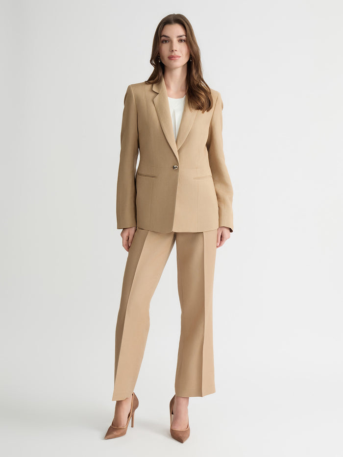 Petite Peplum One Button Jacket, Linen, Toasted Wheat | Kasper