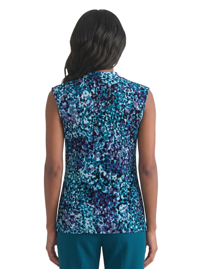 Petite Printed Square Neck Top, Everyday Knit, Bottle Teal/Regal Plum Multi | Kasper